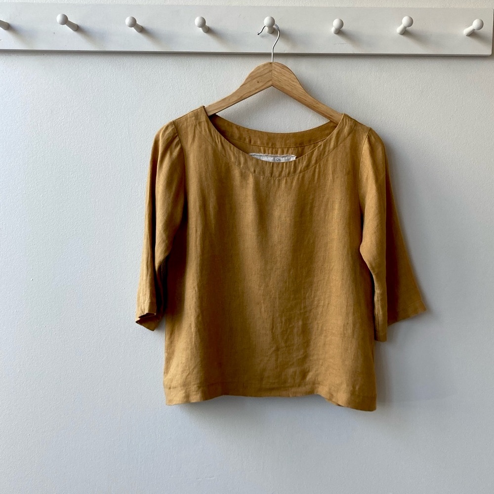 Not Perfect Linen January Top- Cropped Length - Size XS - Ochre